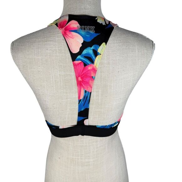 PINK Victoria's Secret Black Tropical Keyhole Gym To Swim Sports Bra - Picture 6 of 11
